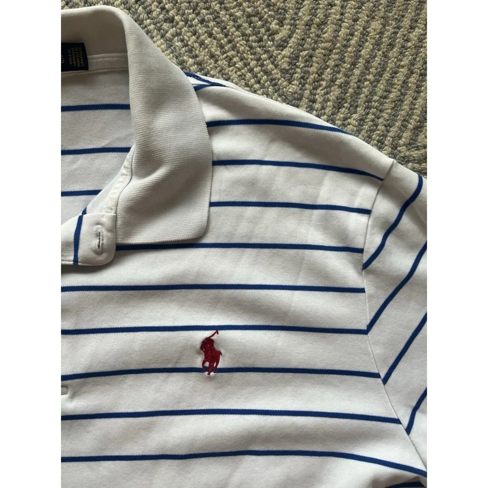 Polo Ralph Lauren Custom Slim‎ Fit Polo Shirt - White/Blue w/ Red Horse - XL